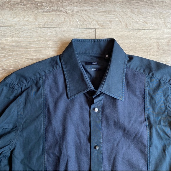 Hugo Boss Black Tuxedo Shirt Mens 16 1/2 42- French Cuffs Bib regular fit - Picture 3 of 13